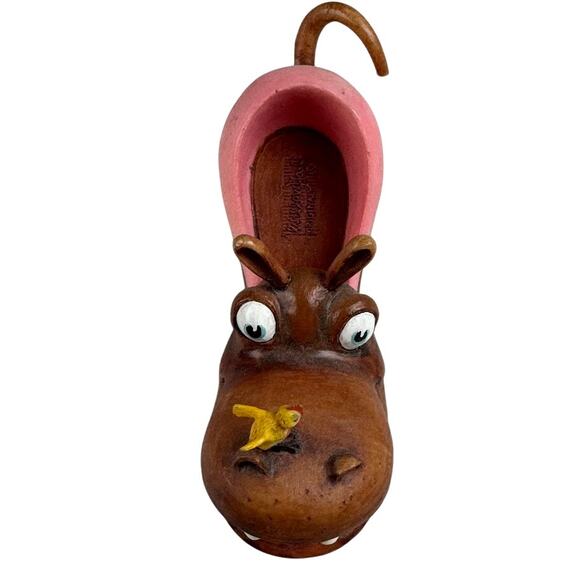 Willow Hall Shoo Shoo Figurine Grunt Grunt Hippo with Bird Official Design No. 6 - Picture 6 of 7